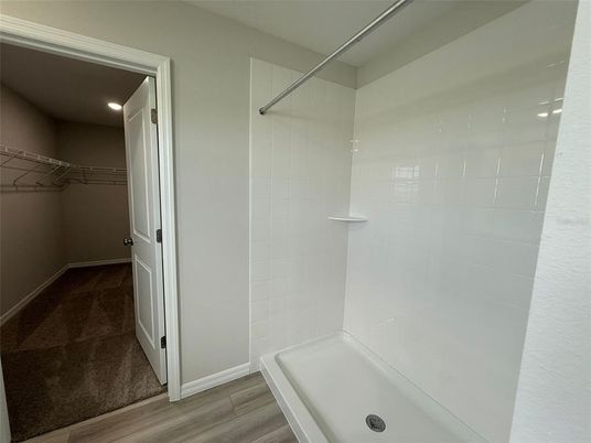 Bathroom, Interior, Recessed Lighting, Walk-in Closets, Wood Texture Flooring