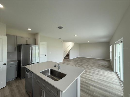 Interior, Kitchen, Recessed Lighting, Wood Texture Flooring