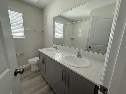 Bathroom, Dual Sink Vanities, Interior, Wood Texture Flooring