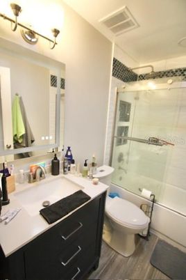 Bathroom, Glass Shower, Interior, Wood Texture Flooring