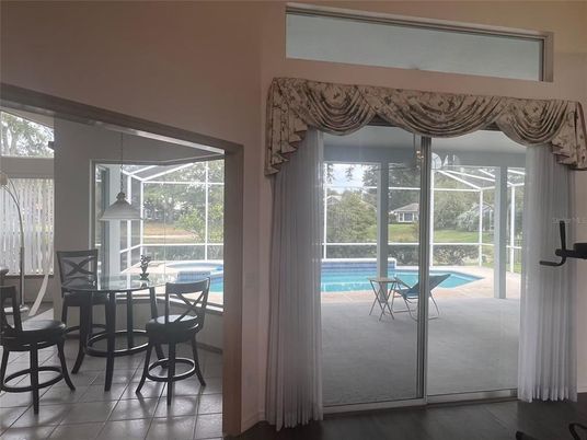 Dining room, Interior, Pendant Lights, Pool, Sun Room