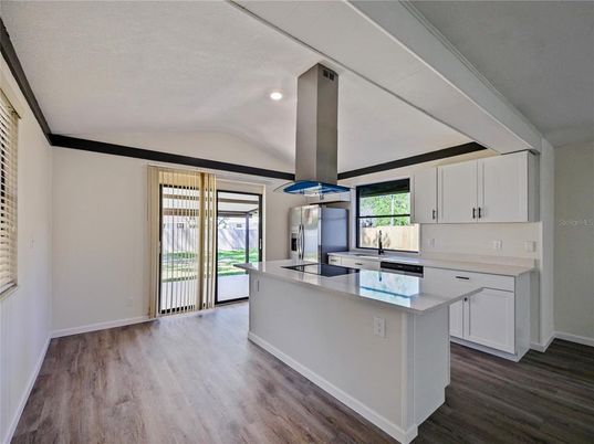 Interior, Kitchen, Recessed Lighting, Wood Texture Flooring