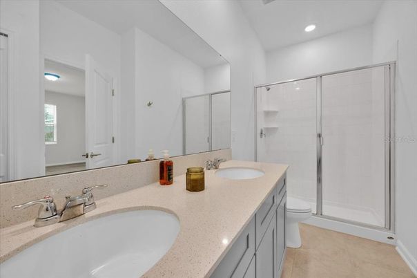 Bathroom, Dual Sink Vanities, Glass Shower, Interior, Recessed Lighting