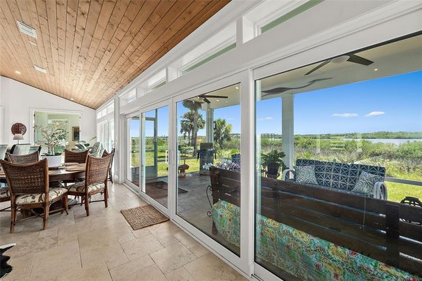 Dining room, Interior, Recessed Lighting, Sun Room, Wooden Ceilings
