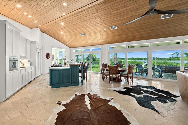 Dining room, Interior, Kitchen, Recessed Lighting, Wooden Ceilings