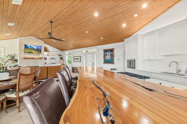 Dining room, Interior, Kitchen, Recessed Lighting, Wooden Ceilings
