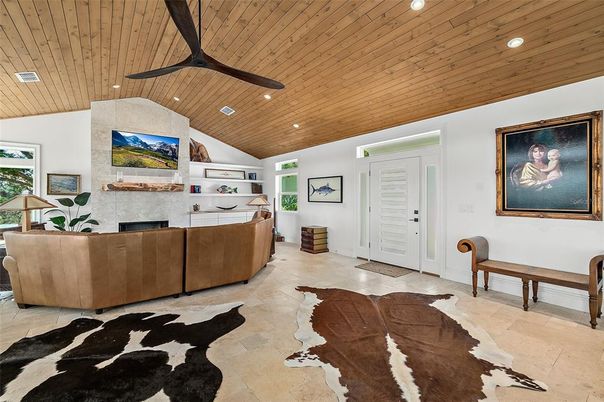 Interior, Living room, Recessed Lighting, Wooden Ceilings