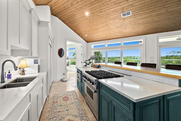 Interior, Kitchen, Recessed Lighting, Water, Wooden Ceilings