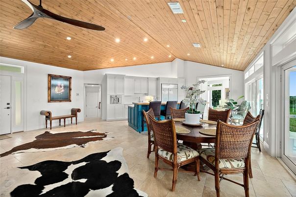 Dining room, Interior, Kitchen, Recessed Lighting, Wooden Ceilings