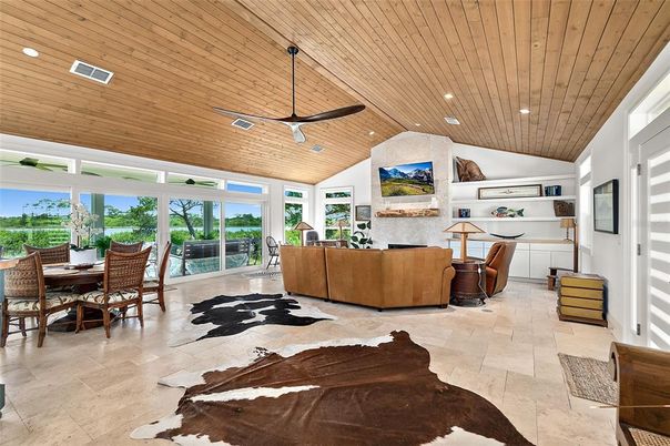 Dining room, Interior, Living room, Recessed Lighting, Wooden Ceilings