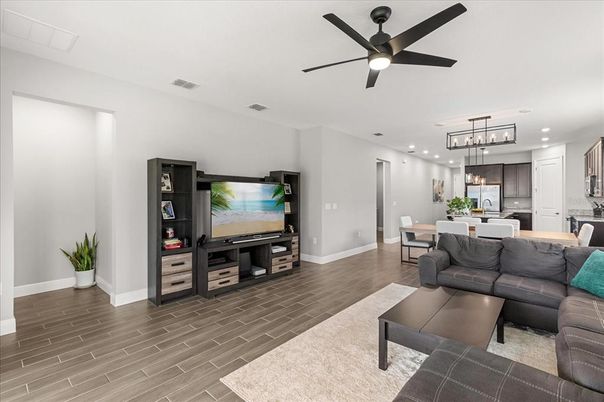 Dining room, Interior, Kitchen, Living room, Pendant Lights, Recessed Lighting, Wood Texture Flooring