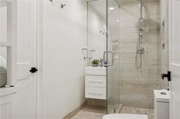 Bathroom, Glass Shower, Interior, Recessed Lighting