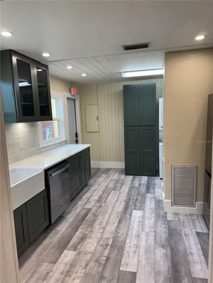 Interior, Kitchen, Recessed Lighting, Wood Texture Flooring