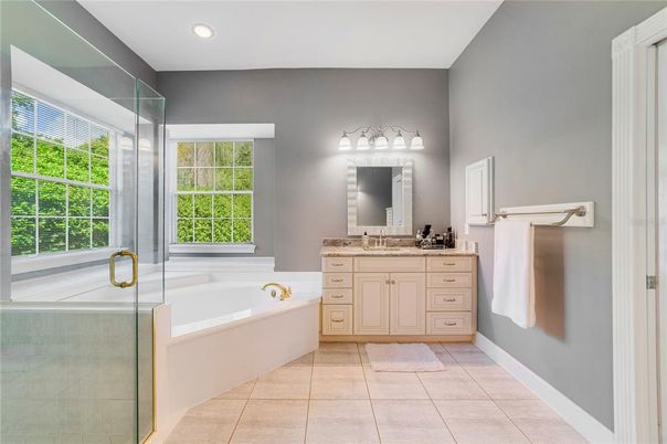 Bathroom, Glass Shower, Interior, Recessed Lighting