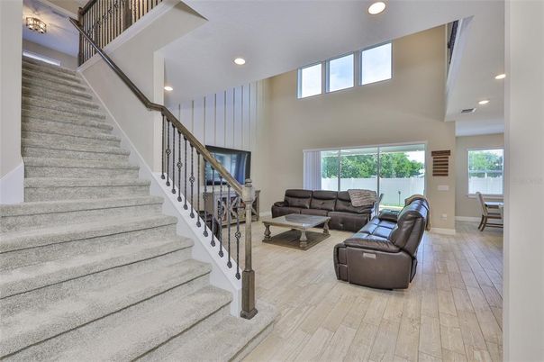 Interior, Living room, Recessed Lighting, Wood Texture Flooring