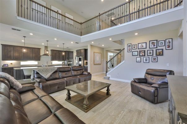 Interior, Kitchen, Living room, Pendant Lights, Recessed Lighting, Wood Texture Flooring
