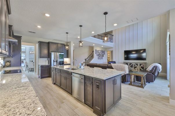 Interior, Kitchen, Living room, Pendant Lights, Recessed Lighting, Stainless Steel Appliances, Wood Texture Flooring