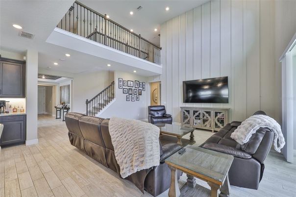 Interior, Living room, Recessed Lighting, Wood Texture Flooring