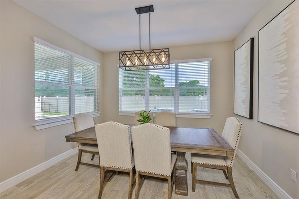 Dining room, Interior, Pendant Lights, Wood Texture Flooring
