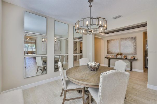 Chandelier, Dining room, Interior, Pendant Lights, Wood Texture Flooring