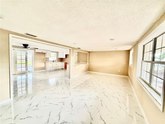 Empty room, Interior, Kitchen, Marble, Recessed Lighting