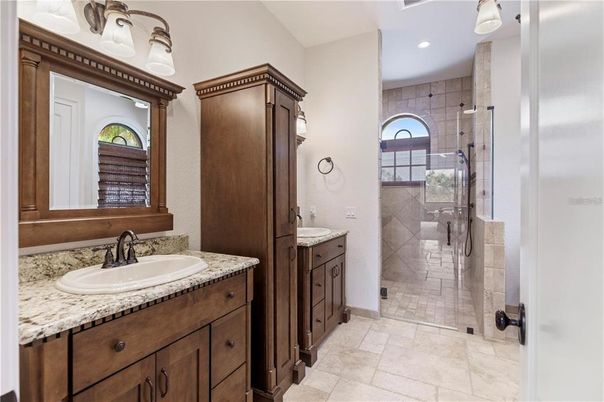 Bathroom, Dual Sink Vanities, Glass Shower, Interior, Recessed Lighting
