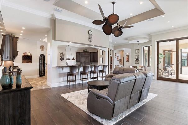 Interior, Kitchen, Living room, Pendant Lights, Recessed Lighting, Wood Texture Flooring