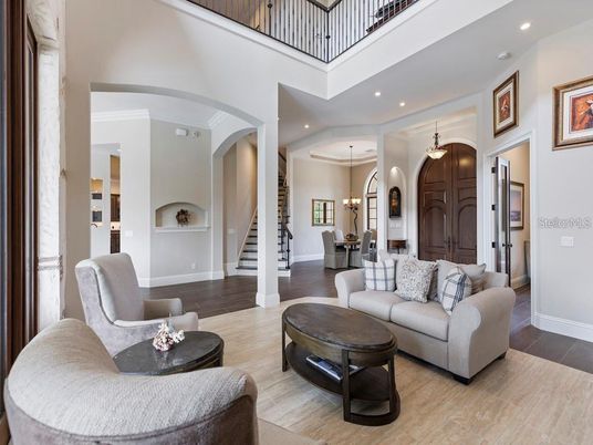 Dining room, Interior, Living room, Pendant Lights, Recessed Lighting, Wood Texture Flooring