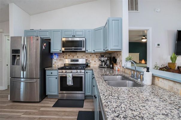 Interior, Kitchen, Stainless Steel Appliances, Wood Texture Flooring