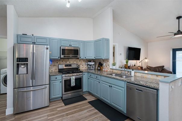 Interior, Kitchen, Stainless Steel Appliances, Wood Texture Flooring