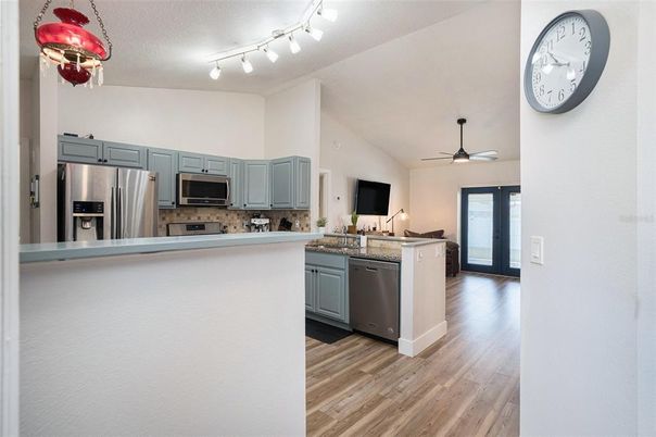 Interior, Kitchen, Stainless Steel Appliances, Wood Texture Flooring