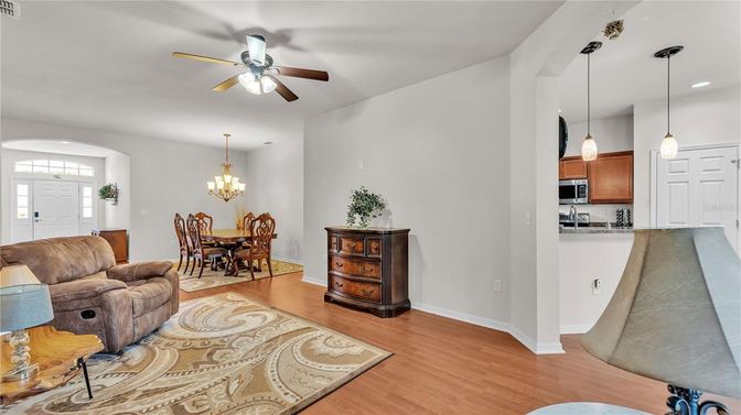Chandelier, Dining room, Interior, Kitchen, Pendant Lights, Recessed Lighting, Wood Texture Flooring