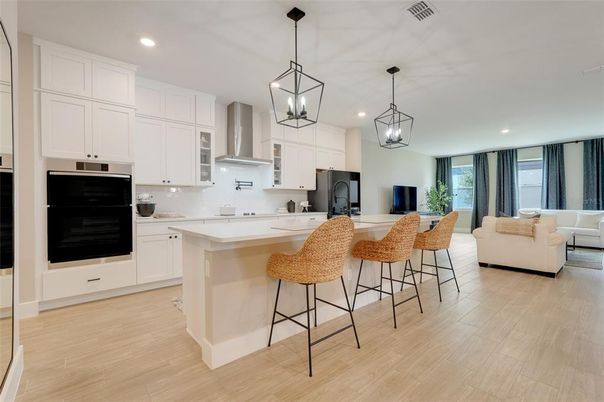 Interior, Kitchen, Living room, Pendant Lights, Recessed Lighting, Wood Texture Flooring