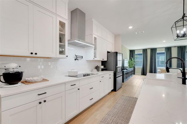 Interior, Kitchen, Pendant Lights, Recessed Lighting, Wood Texture Flooring