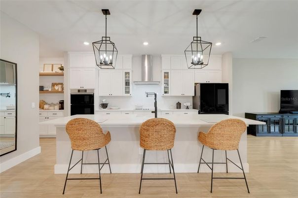 Interior, Kitchen, Pendant Lights, Recessed Lighting, Wood Texture Flooring