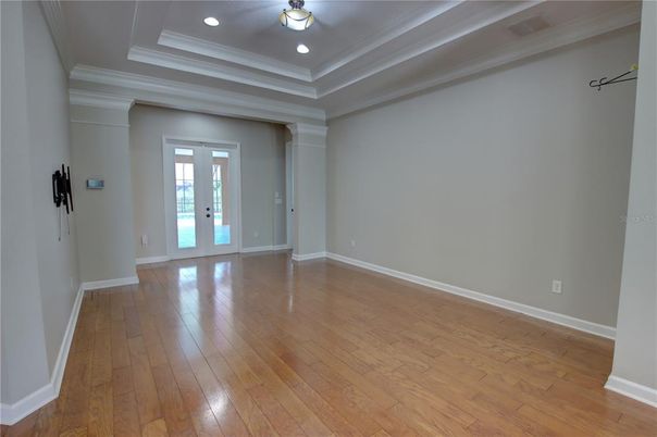 Empty room, Interior, Recessed Lighting, Wood Texture Flooring
