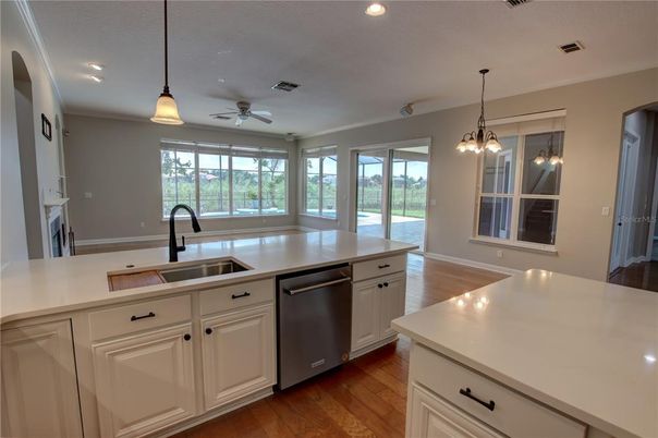Interior, Kitchen, Pendant Lights, Recessed Lighting, Wood Texture Flooring