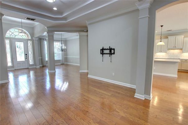 Chandelier, Interior, Kitchen, Pendant Lights, Recessed Lighting, Wood Texture Flooring
