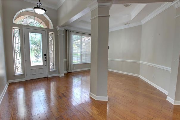 Empty room, Interior, Pendant Lights, Wood Texture Flooring