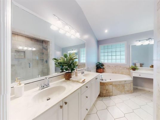 Bathroom, Dual Sink Vanities, Glass Shower, Interior, Recessed Lighting