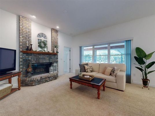 Fireplace, Interior, Living room, Recessed Lighting, Stone Walls