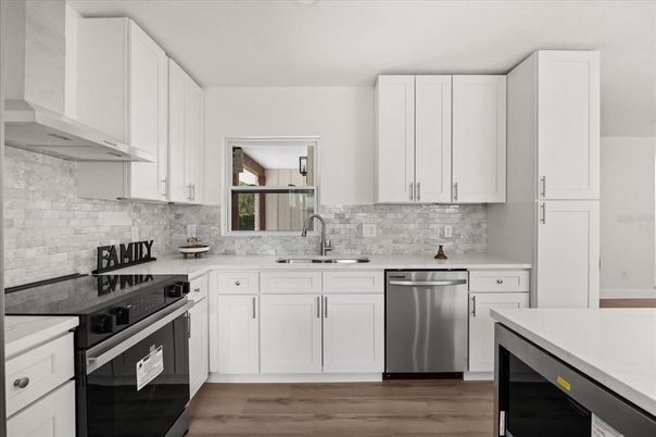 Interior, Kitchen, Stainless Steel Appliances, Wood Texture Flooring