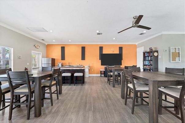 Dining room, Interior, Recessed Lighting, Wood Texture Flooring