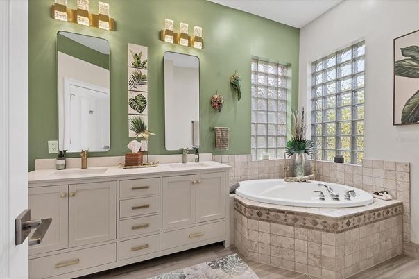 Bathroom, Dual Sink Vanities, Interior, Wood Texture Flooring