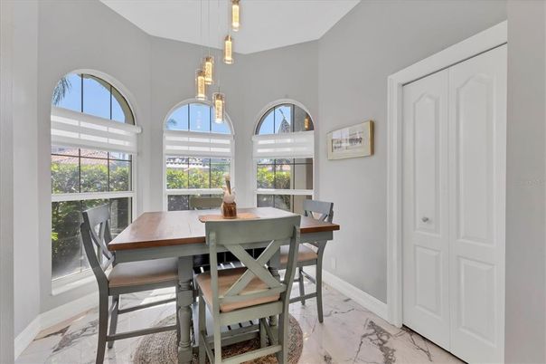 Dining room, Interior, Marble, Pendant Lights