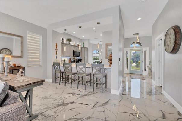 Interior, Kitchen, Marble, Pendant Lights, Recessed Lighting