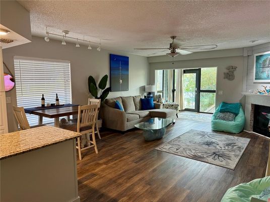 Dining room, Fireplace, Interior, Living room, Wood Texture Flooring