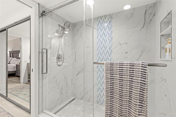 Bathroom, Bedroom, Glass Shower, Interior, Marble Walls, Recessed Lighting