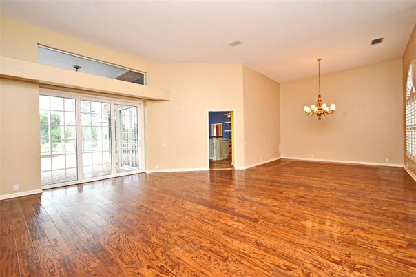 Chandelier, Empty room, Interior, Wood Texture Flooring