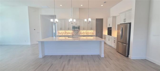 Interior, Kitchen, Pendant Lights, Recessed Lighting, Wood Texture Flooring